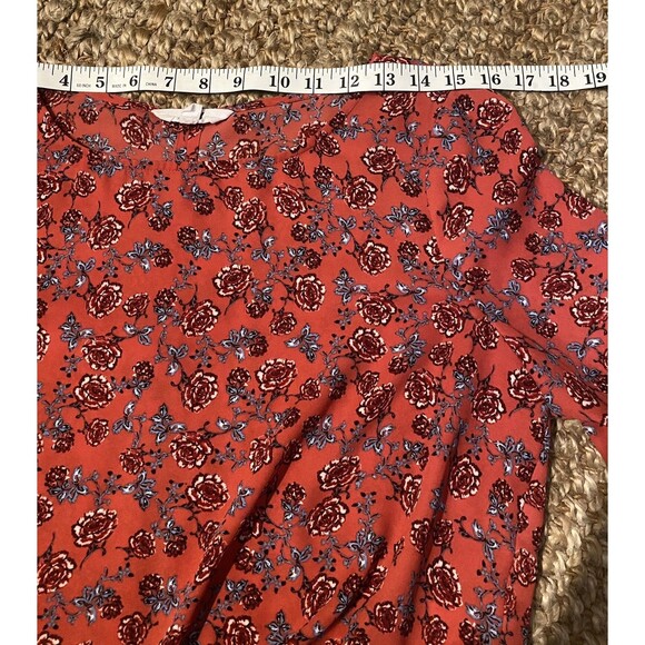 Jack by BB Dakota Red Floral Bell Sleeve Blouse M Tie Back Sheer Boho Romantic - Picture 12 of 12